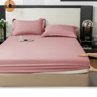 1Pc Fitted Bed Sheet With Elastic Band Solid Color Anti-slip Adjustable Mattress Cover for Single Double (No Pillowcase） 4