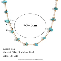 E.B.belle Colorful Natural Stone Pearl Bracelet with 18K Gold - Plated Necklace (Blue Necklace)