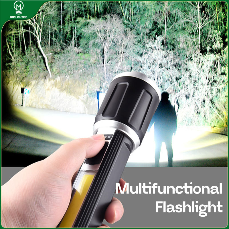 MOSLIGHTING High Strong Power Led Portable Flashlight COB Side Light Emergency Spotlights USB Outdoor Rechargeable Camping Torch
