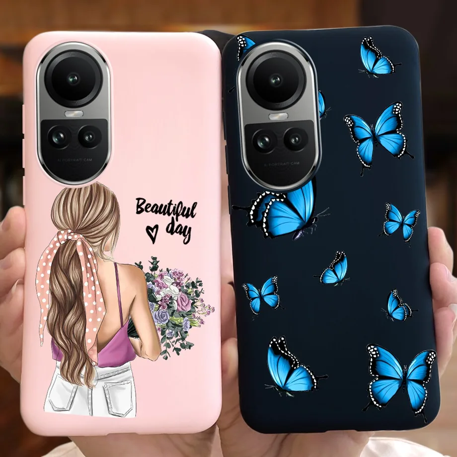 Per Oppo Reno10 Pro Case Reno 10 Cover Soft Tpu Silicone Matte Bumper Shell Per Reno10 Pro + Pro Plus Coque Jelly Girl Flower Bag