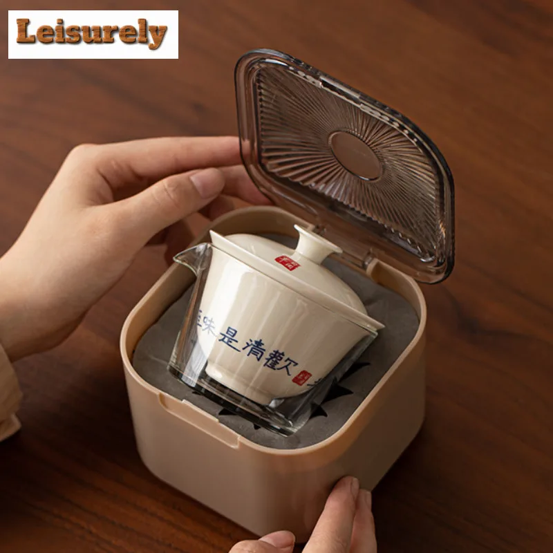 Retro Plant Ash Portable Travel Tea Set Boutique Koi Fish Set Of Cups 1 Pot 2 Cups Tea Maker Outdoor Tote Bag Accessories Craft