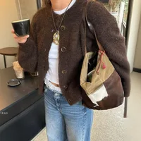 2025 Fall Winter New Fashion Women's Sweater Loose-fit Knit Cardigan Single-button Closure Solid-color Minimalist Top Jacket