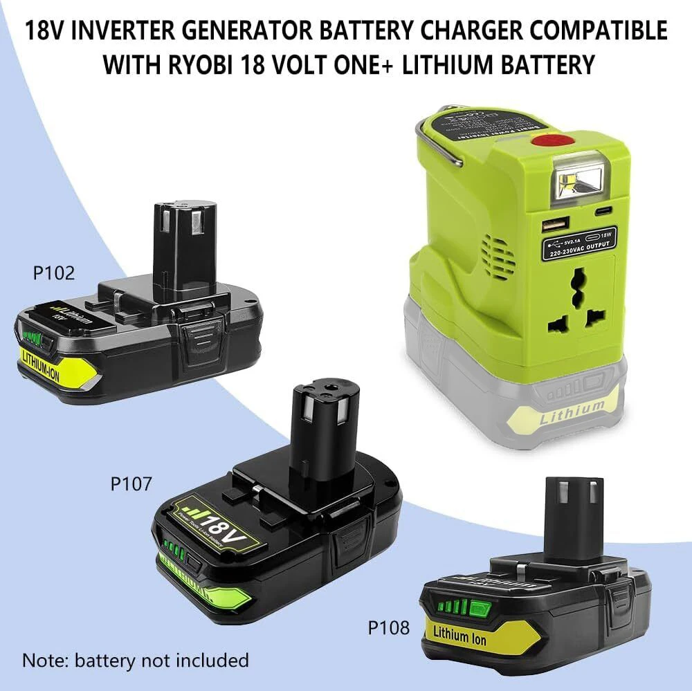 For Makita/Bosch/Dewalt/Milwaukee 18V Battery Outdoor Portable Inverter 200W AC