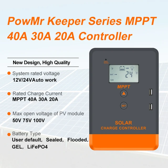 PowMr Solar Charge Controller MPPT 20A 30A 40A 12/24V Battery Auto
