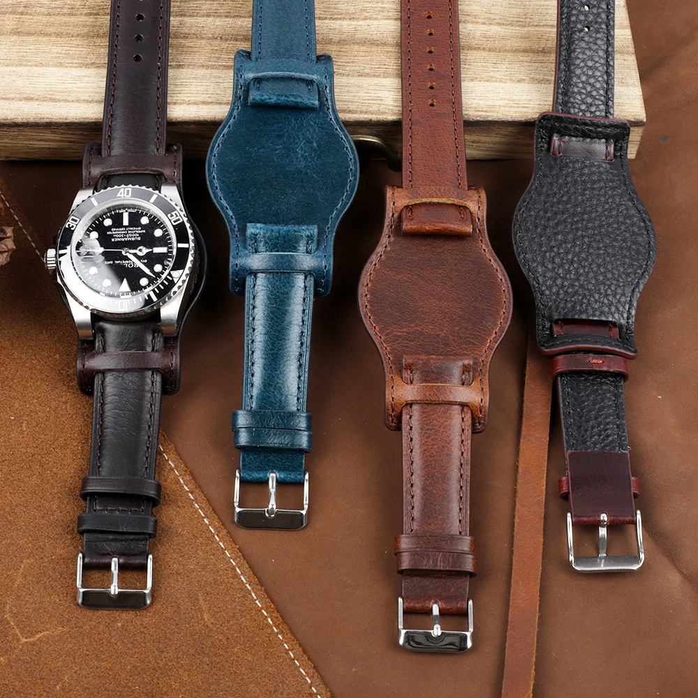 Retro Handmade Genuine Leather Watch Strap in Matte Brown Coffee