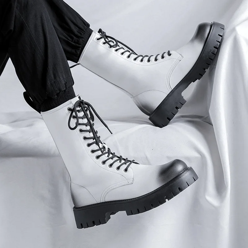Tanie Włoska marka projektant mężczyźni buty sznurowane czarne białe buty etap sukienka klubowa