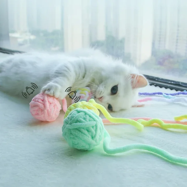 Funny Cat Toys Colorful Yarn Balls with Bell Sounding Interactive Chewing Toy for Kitten Stuffed Toy Ball Cat Toys Supplies Funny Cat Toys Colorful Yarn Balls with Bell Sounding Interactive Chewing Toy for Kitten Stuffed Toy Ball Cat Toys Supplies