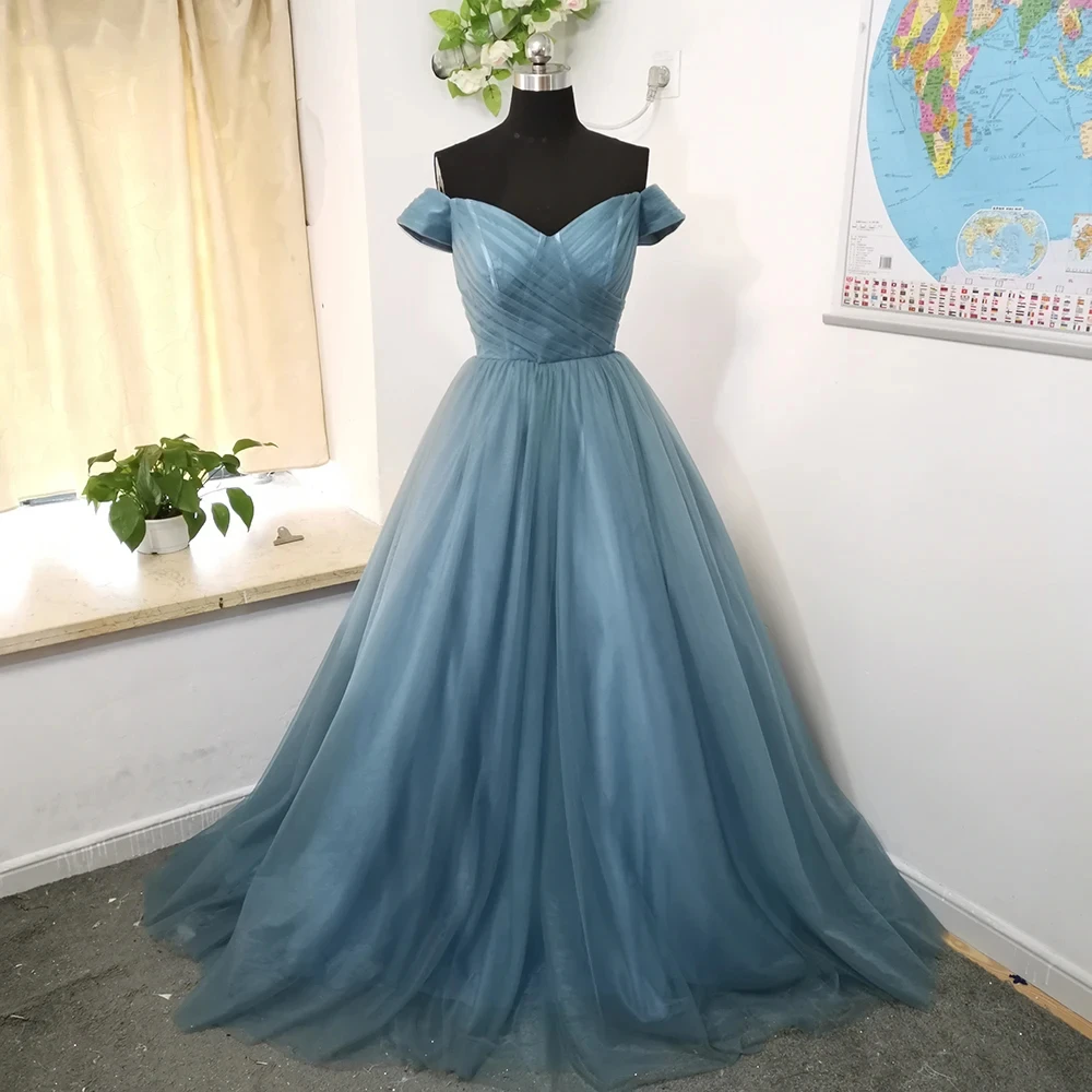 

LYLDS Blue Simple Evening Dresses A-Line Sweetheart Off Shoulder Party Prom Gowns Lace Up Back Organza вечернее платье D10008