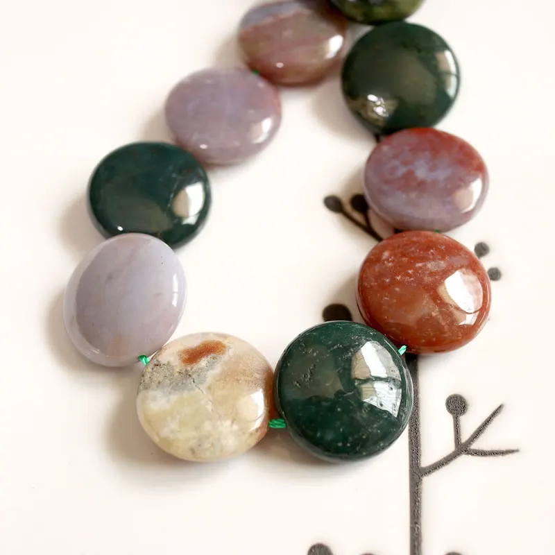 Natural Quartz Stone Beads Flat Button Beads Rose Quartz Crazy Lace Agate 20mm Jewelry Making DIY For Girls