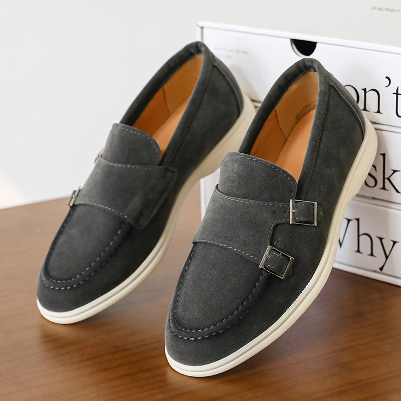 Suede Leather Men's Shoes Business Casual Buckle Loafers Shoes Man Leisure Flats Outdoor Male Driving Moccasins Shoes for Men 4
