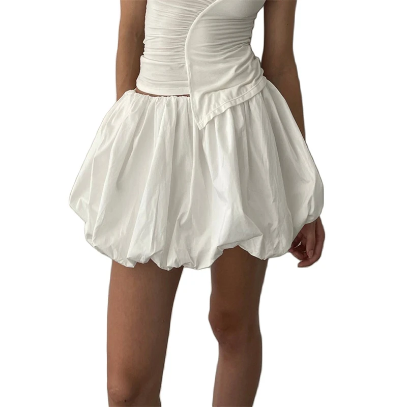 Bud Skirt 2000s Women Solid Color Elastic Waist Loose Fitting Short Mini Skirt y2k Going Out Party Skirts Streetwear