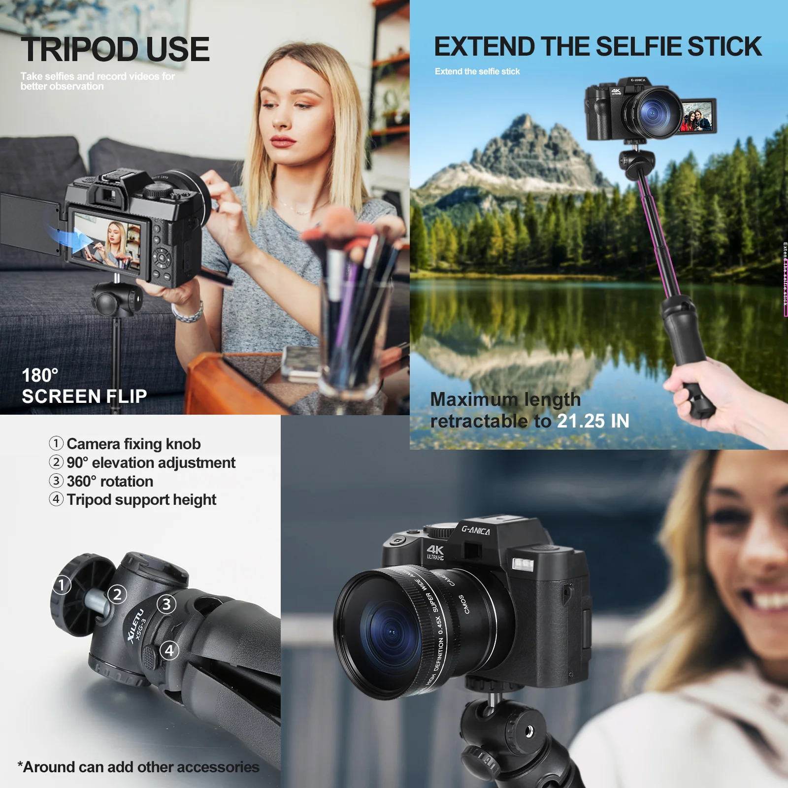 NBD 4K Digital Camera for Photography 48MP Vlogging Camera with Microphone WiFi 3-Color Filter, 16X Digital Zoom Camera 6