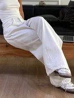 2025 New Loose Jeans Fashion Women High Waist Pocket White Solid Retro Wide Leg Denim Pants Casual Office Lady Commute Trousers - Image 5