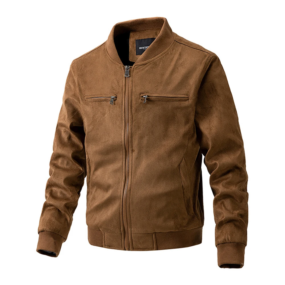 Men's Casual Suede Thick Cotton Jacket Autumn Winter Long Sleeve Pocket Solid Color Zip Up Top Male Clothing Coat Jackets
