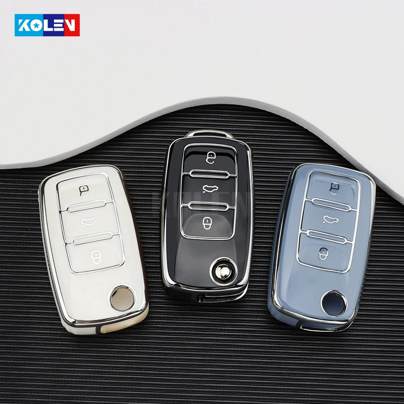 TPU Car Flip Key Case Cover Shell For VW Volkswagen Polo Golf Passat Beetle Tiguan Skoda Octavia Kodiaq Seat Leon Altea Keyless key case cover key case flip key fob shell car key shell