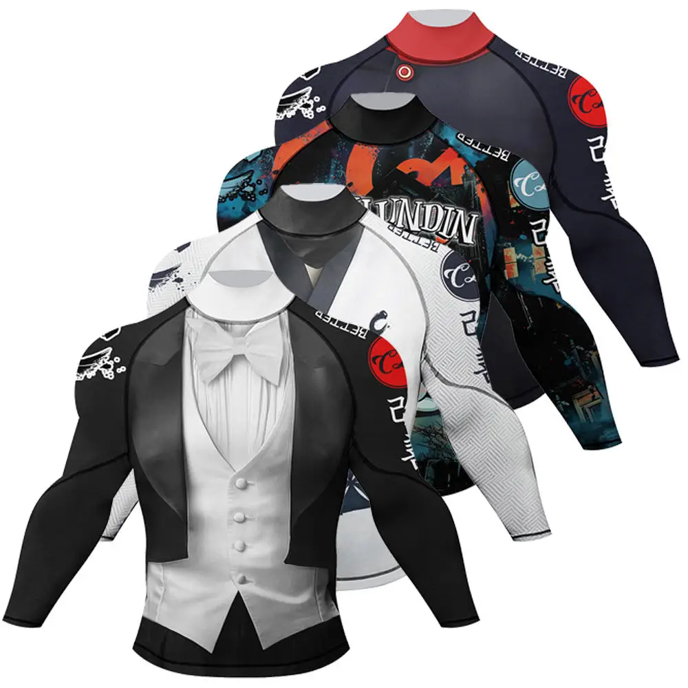 MMA Rash Guard T-shirt with Anti-Slip Rubber Bottom Durable Jiu Jitsu Men Kimono Shirts for Boxing Sport BJJ Rashguard Clothing