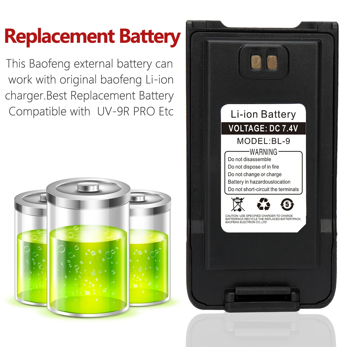 Baofeng UV-9R Pro Battery for Pofung UV9R Plus UV-XR Radios - ALAFONE