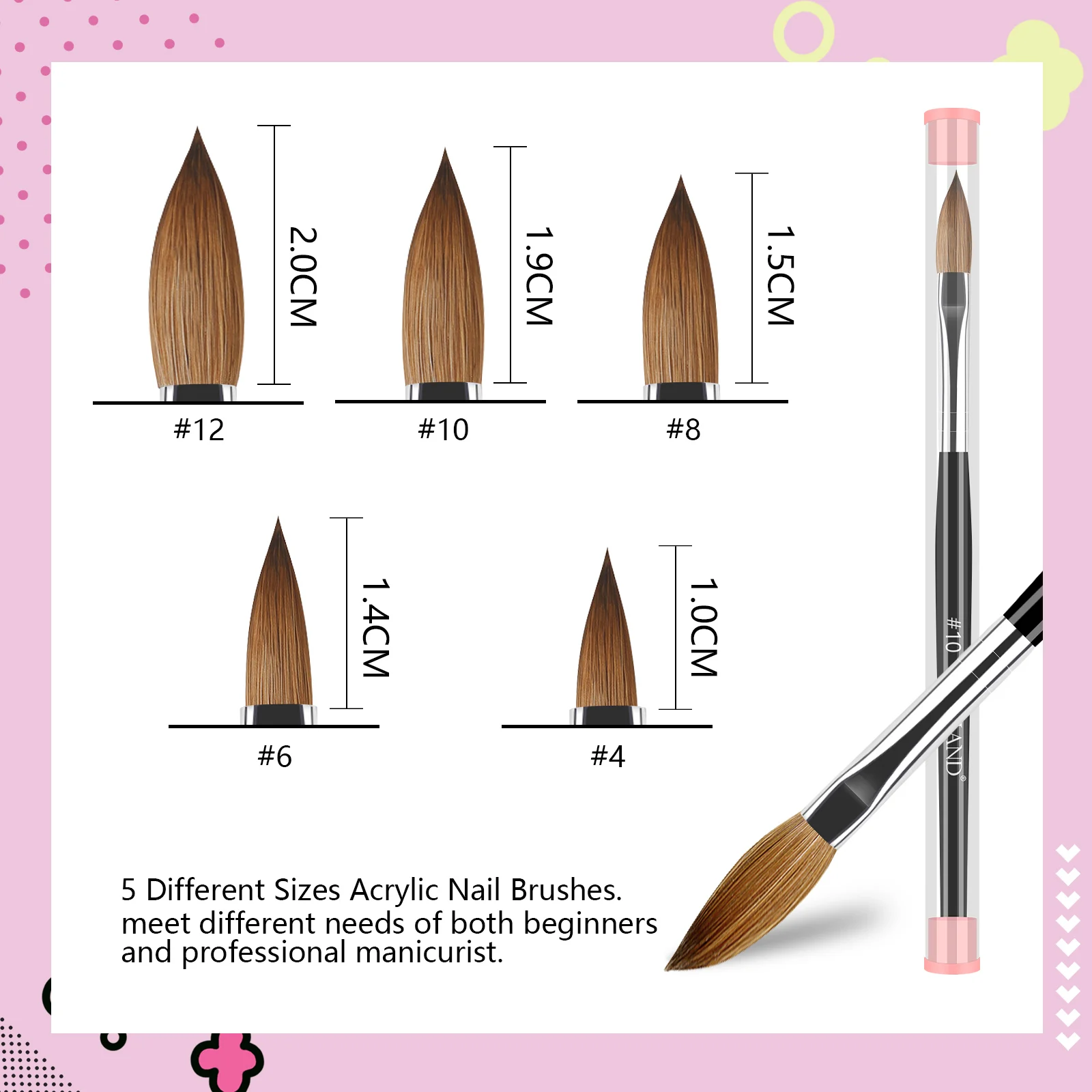 Saviland 5pcs Acrylic Nail Brush Set Acrylic Nail Brushes for Acrylic Application Professional Round Shaped Nail Acrylic Brushes 2