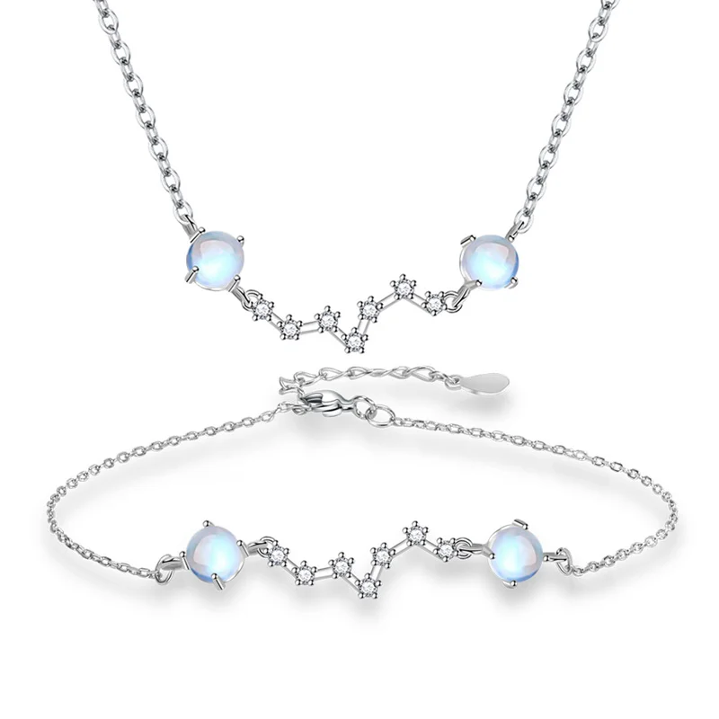 

Top Grade 925 Sterling Silver Chain Necklace Women Jewelry Set Popular Moonstone Rose Gold Star Pendant Lady Choker Accessories