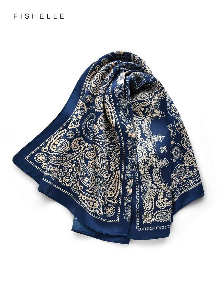 Navy blue Paisley 100% natural silk scarves small square scarf