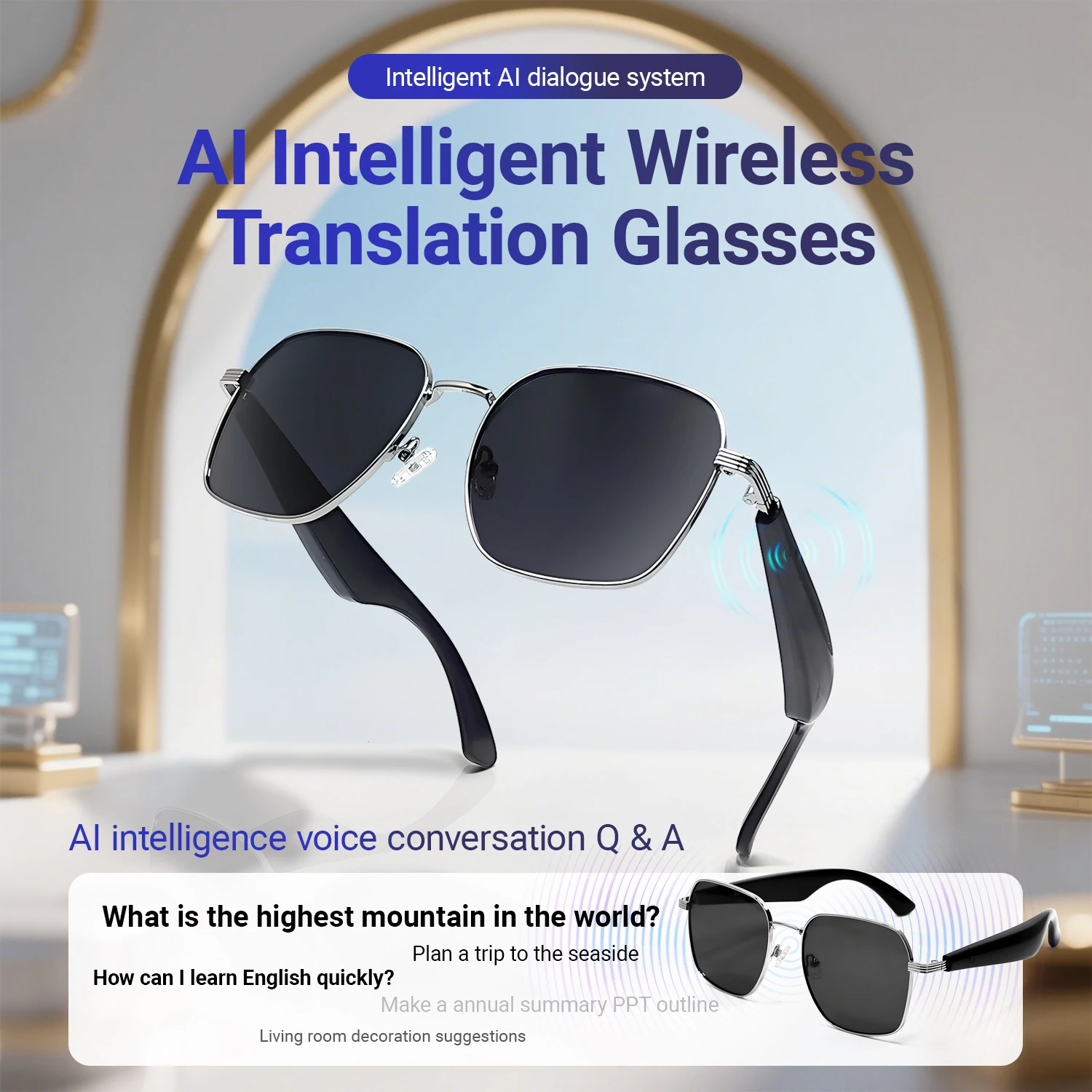 LIGE 2025 New Smart Glasses Fashion Sunglasses Men Bluetooth Call Recording Al Intelligent Translation UV400 Wireless Eyeglasses