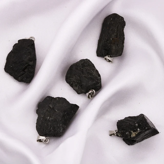 Natural Stone Black Tourmaline Irregular Pendants Rough Healing Crystal Repair Raw Ore Cylinder Necklaces Men Women Jewellry