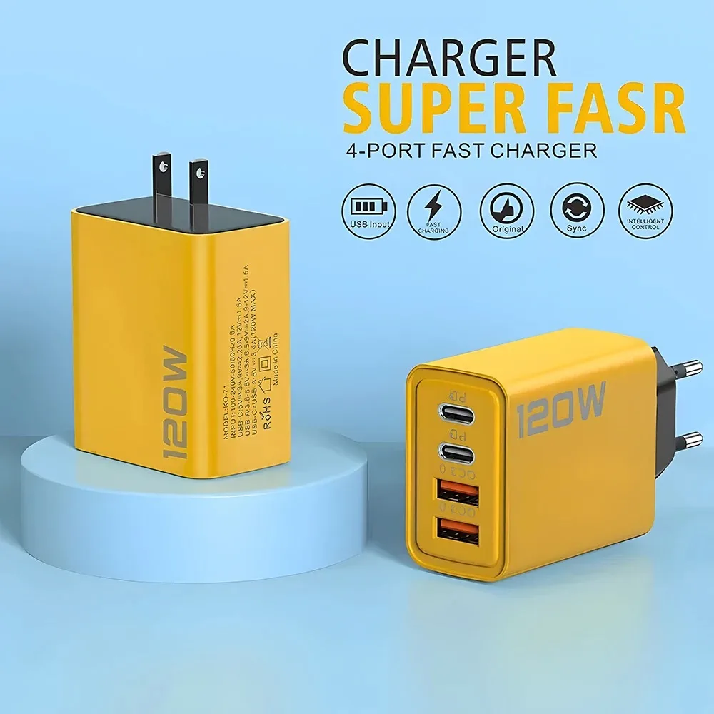 Total 120W Fast Charger Type C Quick Charge 3.0 USB Charger Adapter For iPhone Samsung Xiaomi PD USB Charger Fast Charging Plug BEST SELLERS