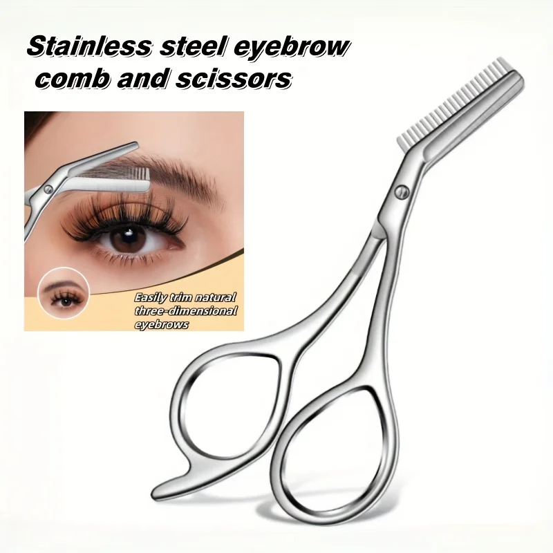 Precision Stainless Steel Eyebrow Scissors with Comb & Razor, Painless Facial Hair Remover Trimmer, Makeup Beauty Tool for Women