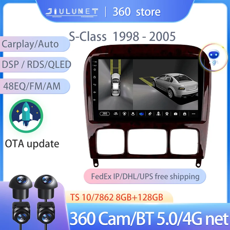 

JIULUNET Smart Stereo Android Auto 360 Cam Radio For Mercedes Benz S-Class S Class W220 VV220 1998 - 2005 Multimedia Carplay