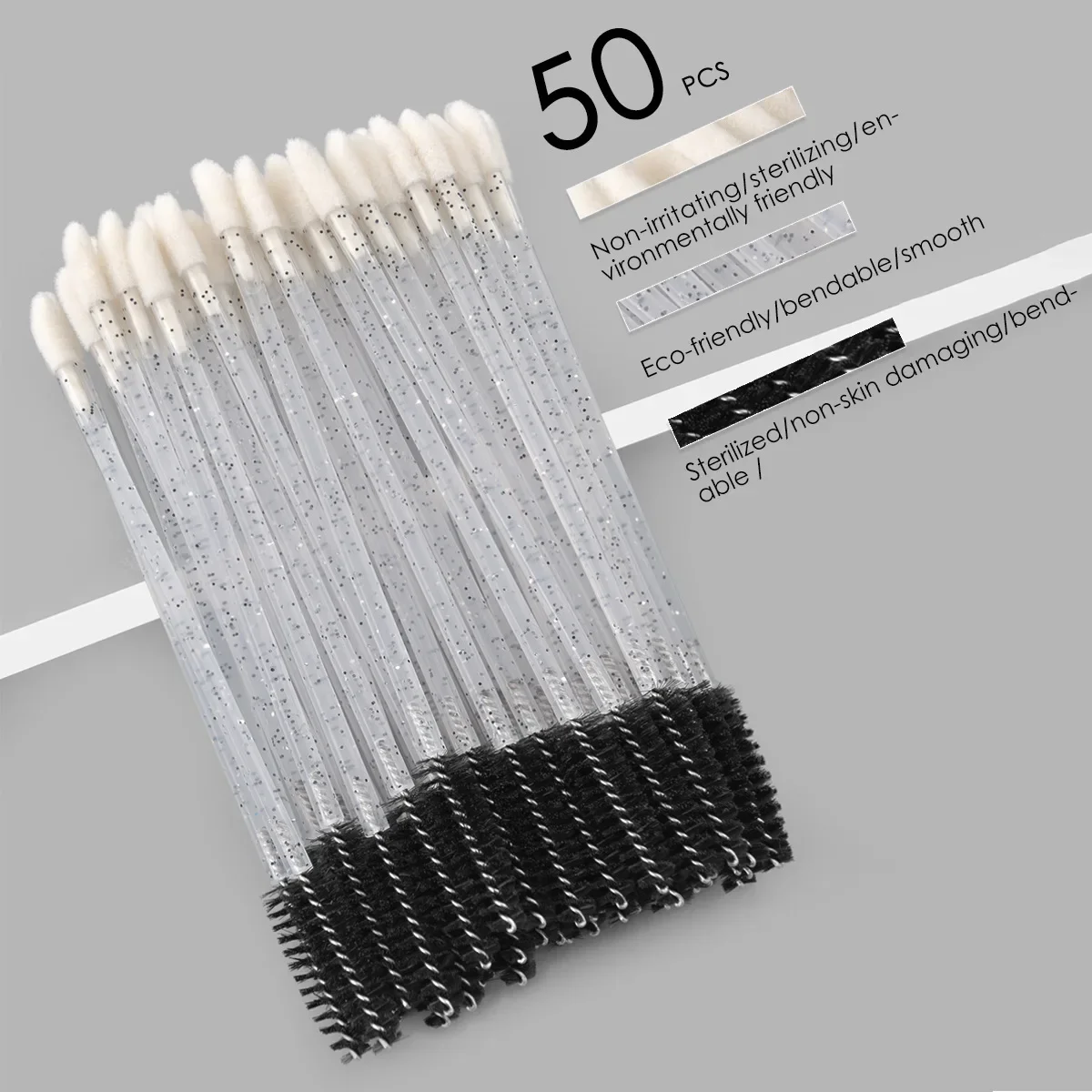 Disposable Dual-Ended Spoolies and Lip Applicators, 50 Pack 2-in-1 Mascara  Wands Lip Brushes for Makeup Application (Crystal Pink)