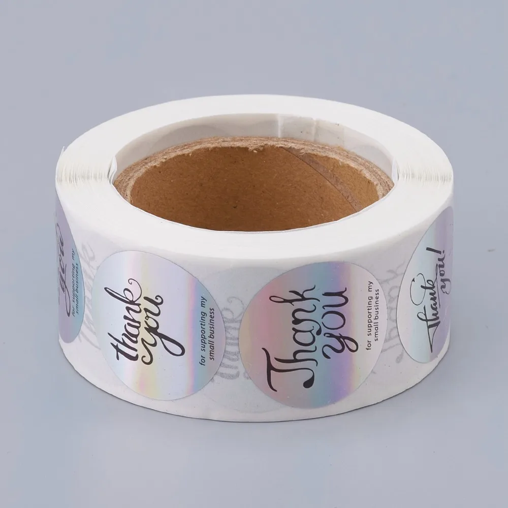 

1Roll Rainbow Laser 1 Inch Thank You Sticker for Mother's Day Valentine's Day Round with 4 patterns/roll Word 25mm 500pcs/roll