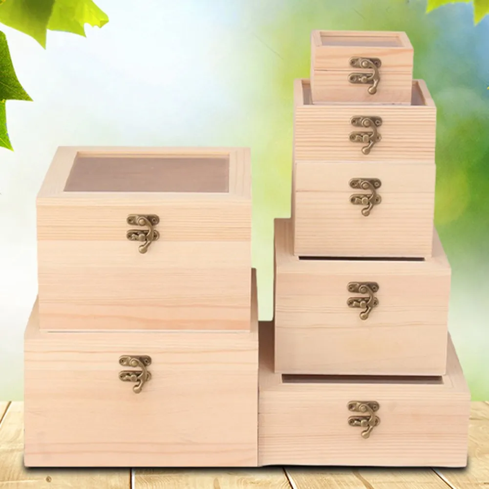 Wooden Storage Box Paulownia Wood With Lid Multifunction Square Hinged Craft Boxes For Jewelry Storage Decoration Craft 4