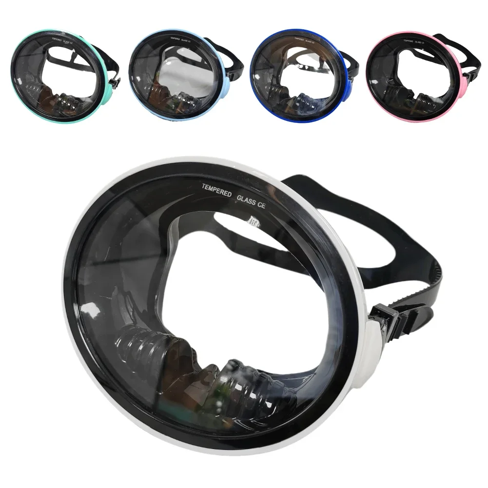 1Pc Oval Diving Mask Spearfishing Mask Classic Retro-Style Panoramic Wide View Scuba Goggles Tempered Glass Lens for Adults