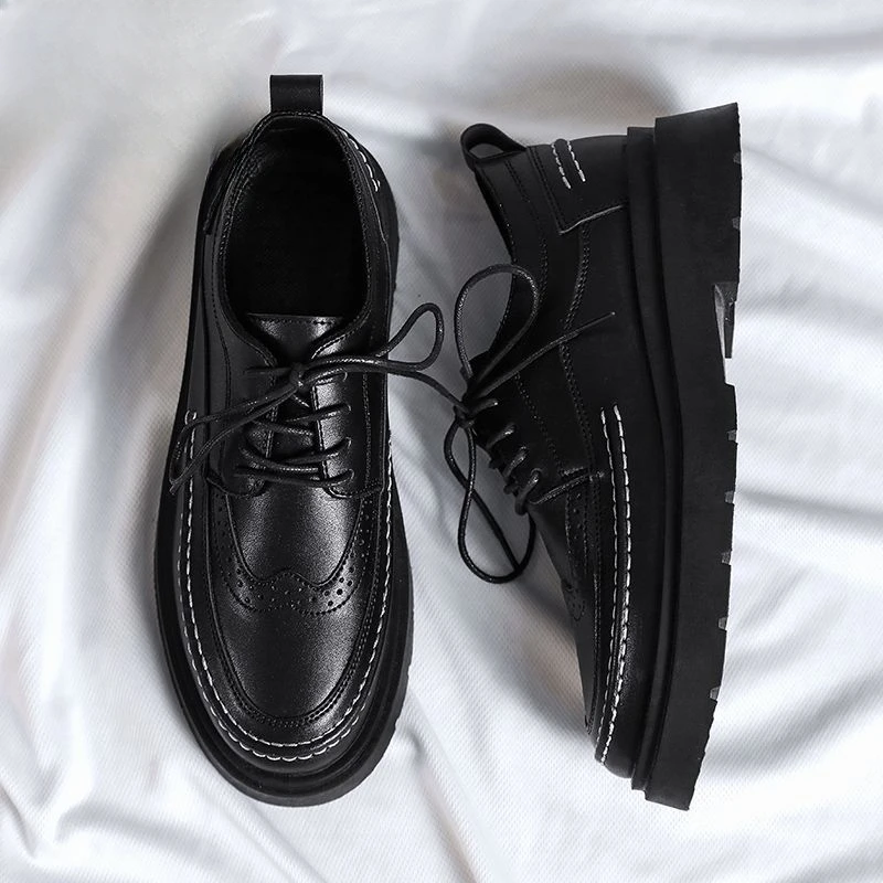 Men's Leather Shoes Black Formal Male Casual Shoe Flat Round Toe Brogue Dress Business Legitimate Cheap Clearance Original Hot