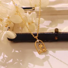 

Rose Zircon Pendant Necklace Clothes For Birthday Gifts Women Accessories Gold Plated Chain Designer Stainless Steel Jewelry