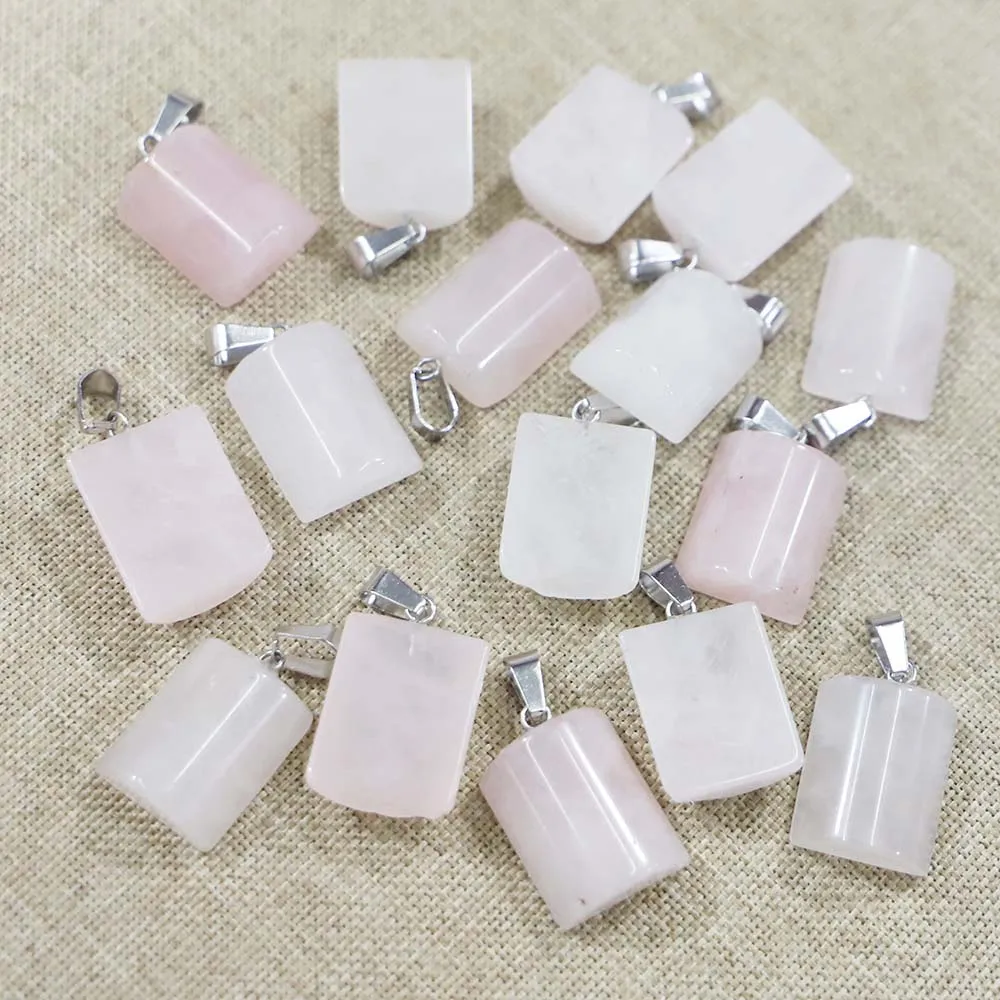 Natural Stone Rose Quartz Semi Cylindrical Necklaces Pendants Precious Crystal Charms Jewelry Making Accessories Wholesale 30Pcs
