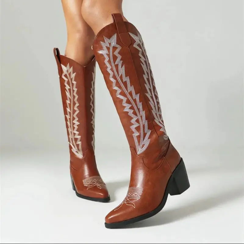 bottes-de-cowboy-occidentales-pour-femmes-chaussures-de-cow-girl-marron-talon-epais-noir-livraison-gratuite