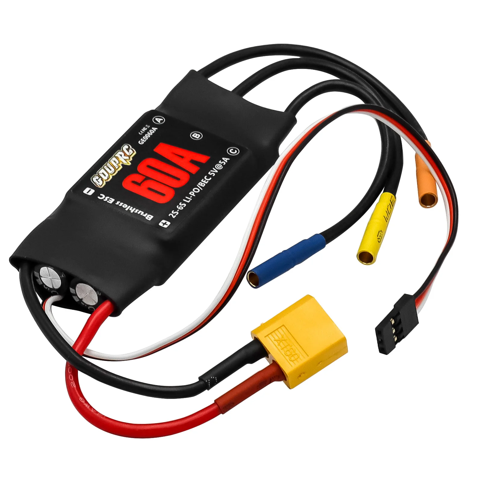 60A Brushless Electronic Controller 2-6S Electric Speed Controller with 5V/7A BEC & XT60 Plugs for RC Drone
