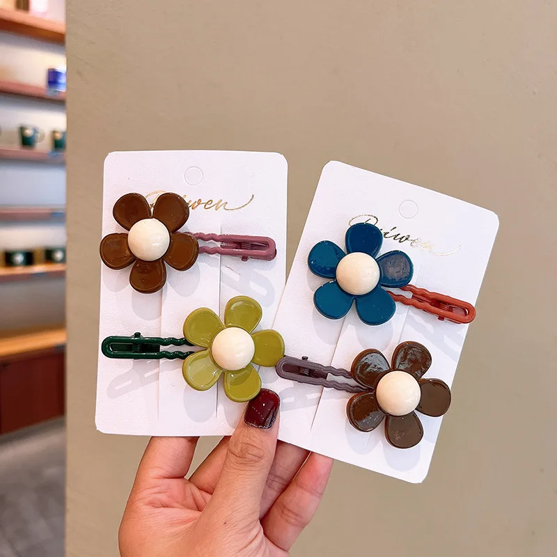 2Pcs/set Kawaii Cute Flower Barrettes Hairpins 2023 New Mother Kids Hair Pin Clips Headband for Baby Girls Children Accessories