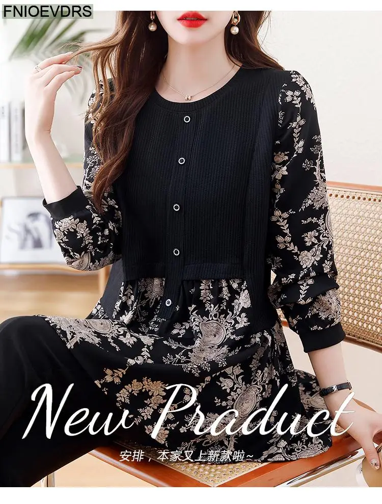 Loose Clothes Women 2024 Autumn Long Elegant Office Lady Floral Shirts Casual Retro Vintage Ruffles Tunic Peplum Tops Blouses