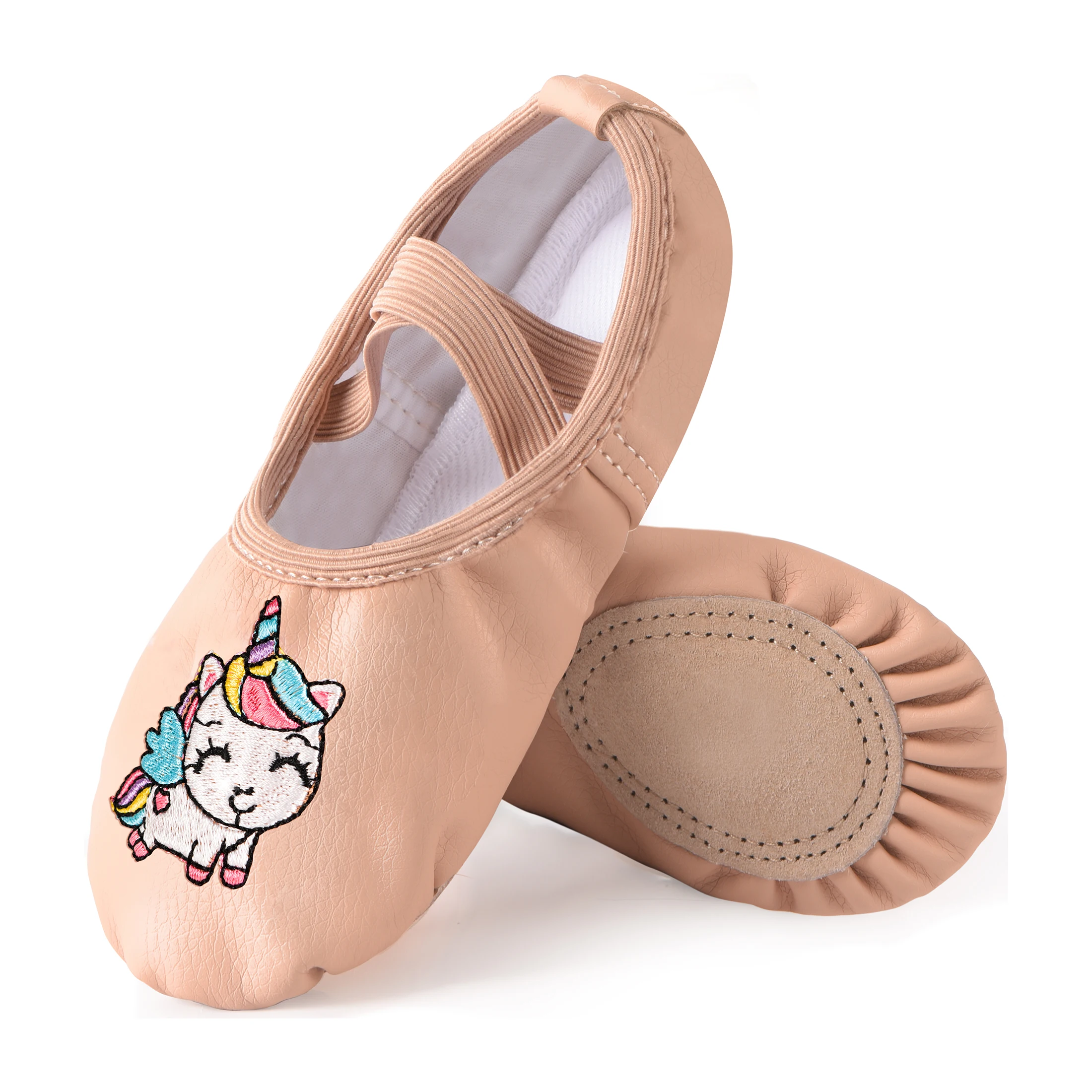 Girls Ballet Shoes Cute Pattern Perfect for stage performances PU Split-Sole Crossed Gymnastics shoes