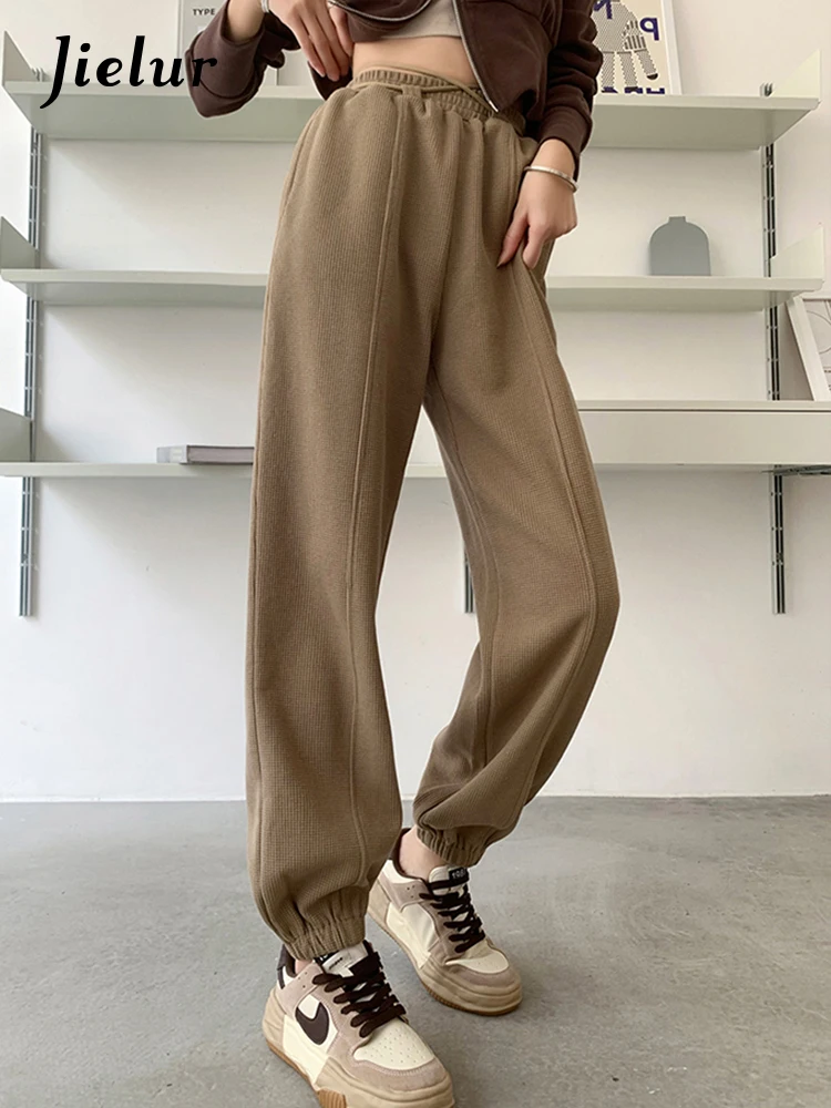 Jielur Ins Fashion Loose Women's Pants Pure Color Casual Winter New Sport Casual Chic Female Pants Elastic Waist Simple Trousers велокомпьютерная база для проводных sigma sport pure и bc topline bc 5 16 7 16 9 16 14 16 16 16 a228493