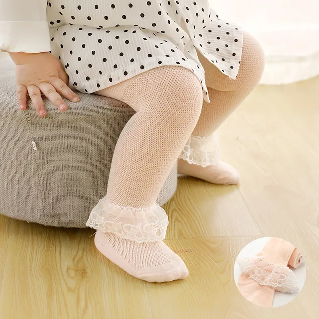 Baby Tights Infant Girl Newborn Kids Pantyhose Lace Bow Flower Hosiery Kids Stockings Summer Spring Autumn Mesh Tights Toddler Orange Lace