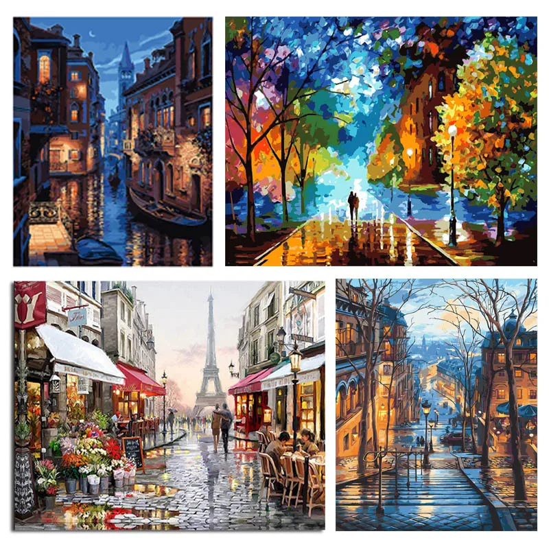 

40x50cm DIY Digital Oil Painting Street Scene on Canvas by Digital Painting Coloring Decorative Painting