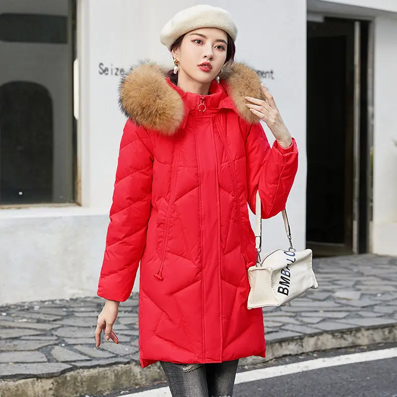 2025 New Solid Color Winter Cotton Coats Women Long Casual Hooded Coats Fashion Fur Collar Warm Windproof Stand-up Collar Coats