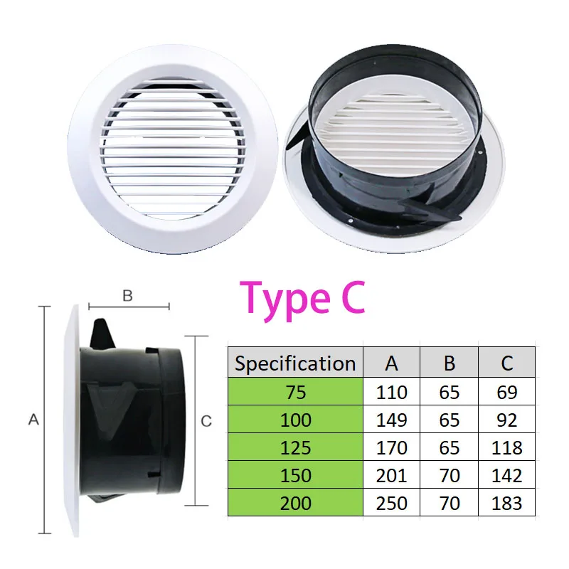 Difusor de Grelha, Tampa de Ventilação, 75mm, 100mm, 125mm, 150mm, 200mm