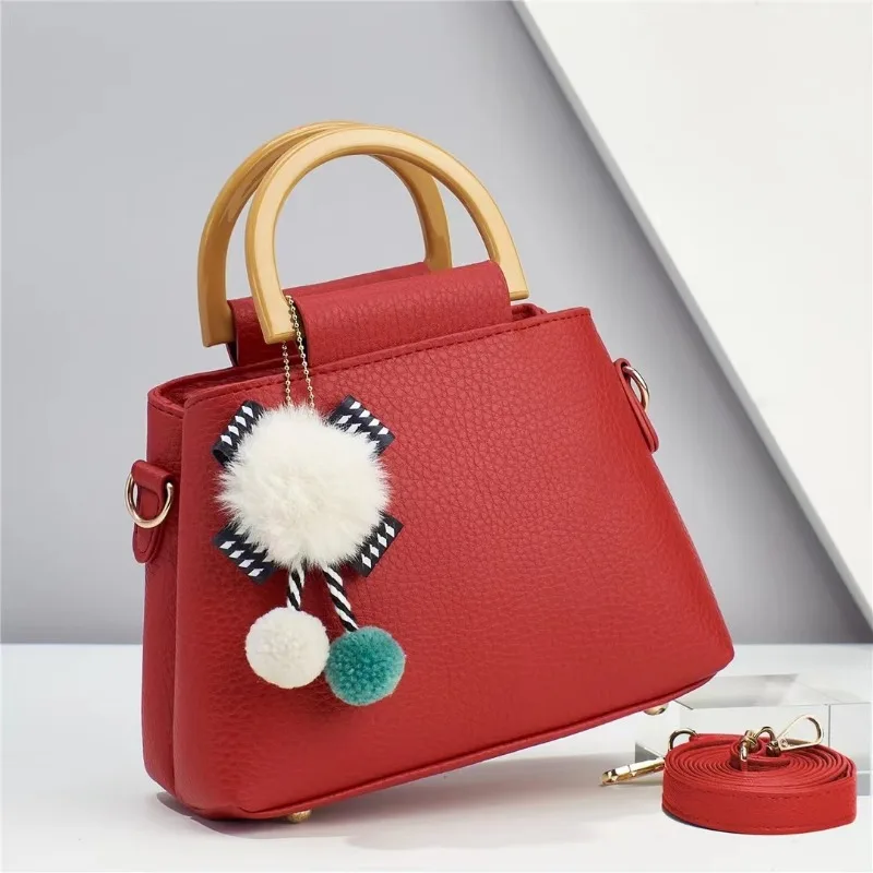 

Women Plush Ball Decor Handbag Fashion Satchel Bag Stylish Purse and Tote Bag Leather Top Handle Shoulder Bags Ladies Handbags