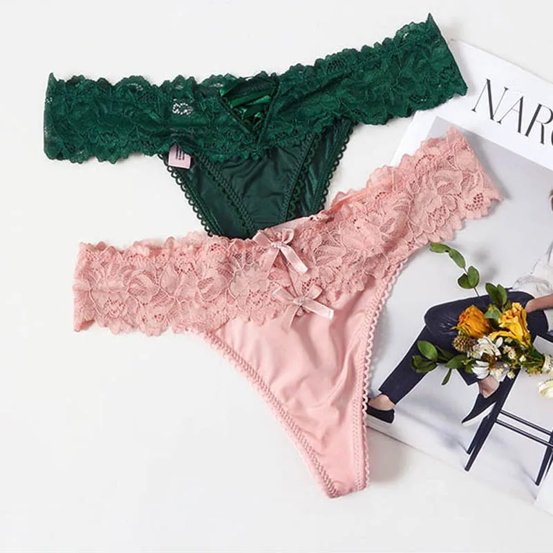 Meet'r 2Pcs/Lot Women Sexy Lace Panties Low-waist Underwear Thong Female G String Lingerie Temptation Embroidery Intimates