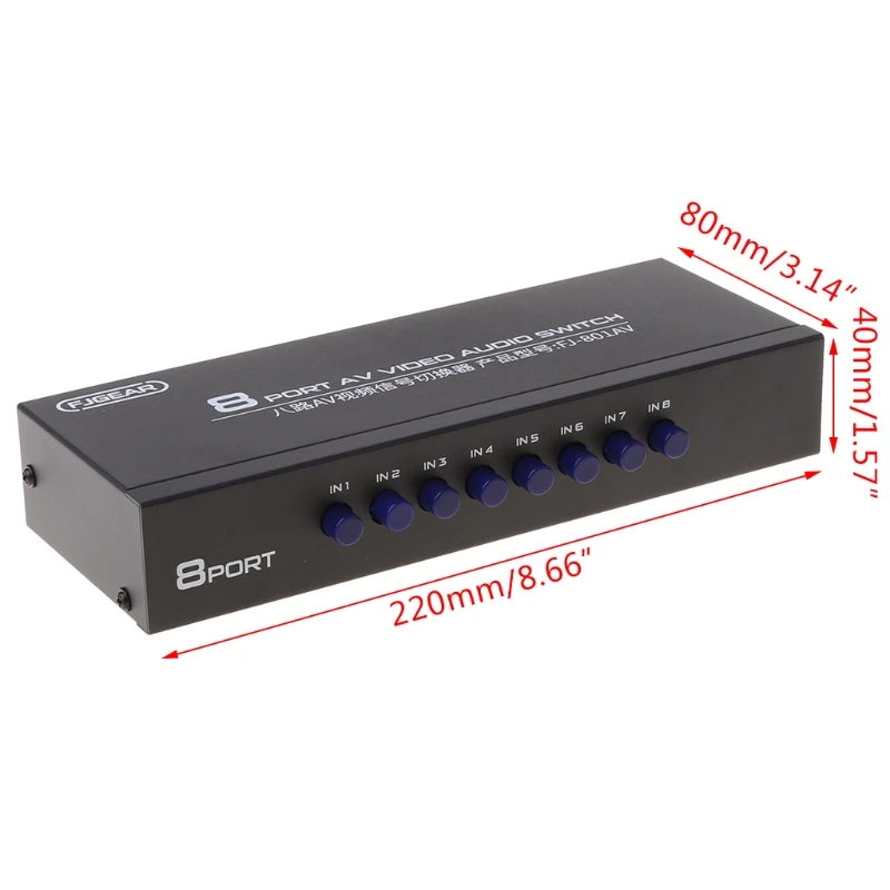 8-Way Composite Video Audio RCA Switch - 8 Input 1 Output AV Selector Box For Multiple Devices