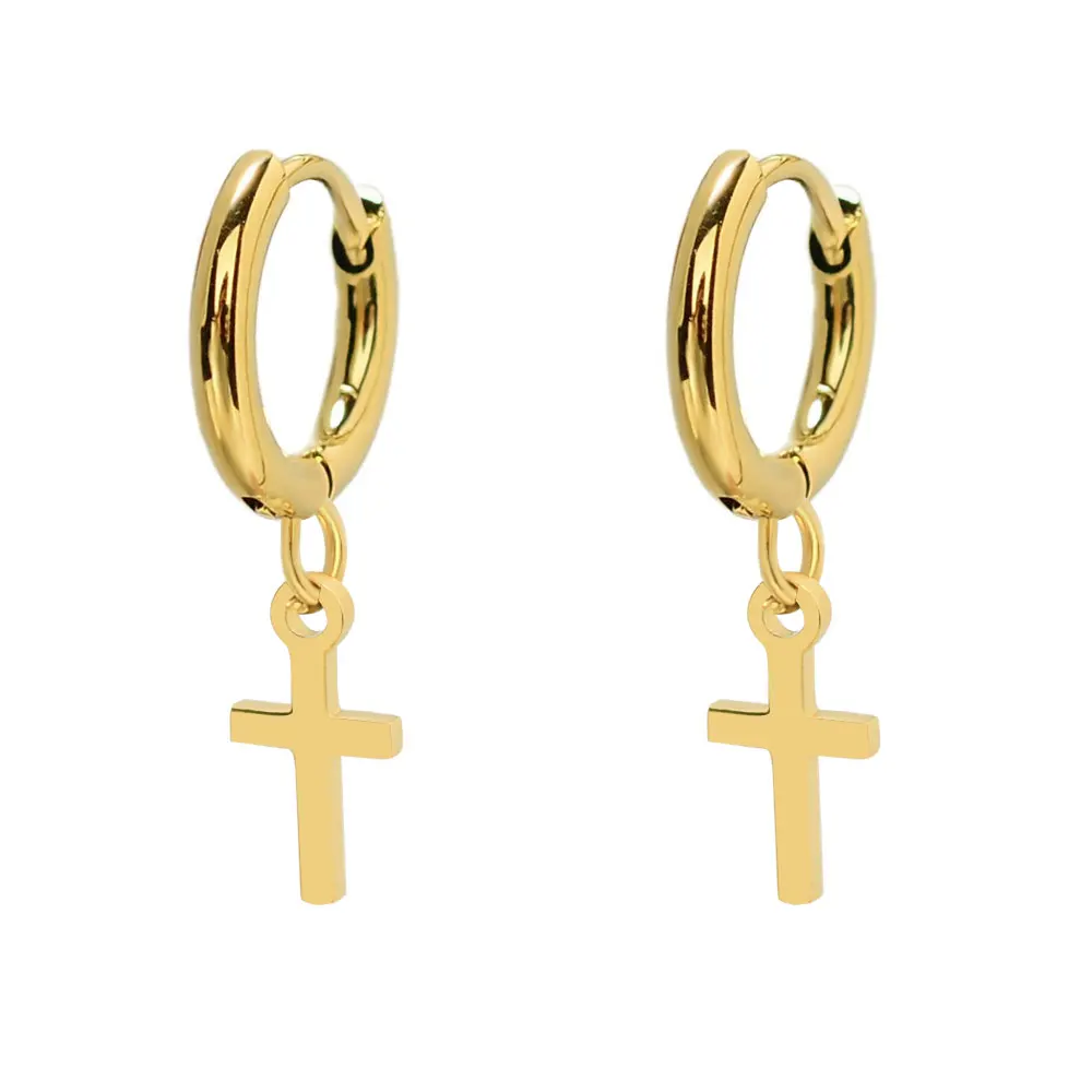 25 Orecchini A Clip Da Uomo In Acciaio Inox Con Catena A Croce - Foto 9